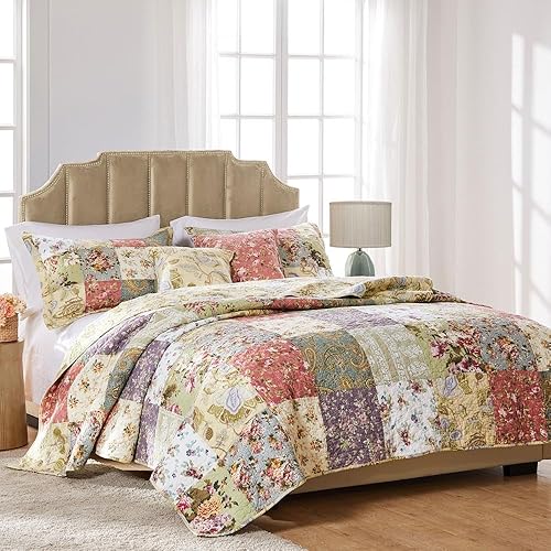 Vista 14 de Juego de cobijas con estampado floral de Greenland Home, Algodón, Multicolor, Full/ Queen