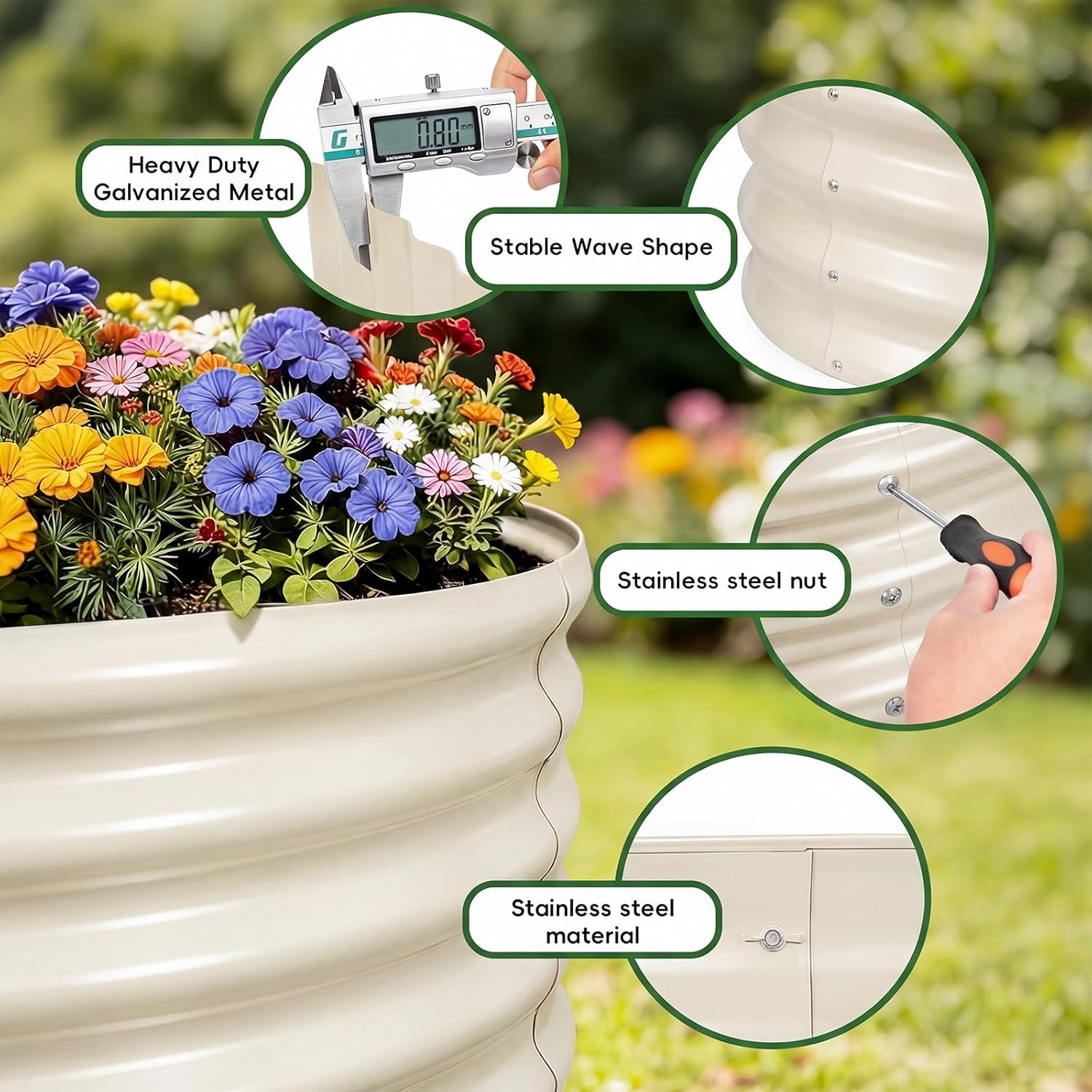 AHEONLAR 3Pack 3x2x2ft Galvanized Raised Garden Beds Outdoor, Oval Raised Beds for Gardening Metal Planter Boxes for Planting Vegetables, Fruit, Herb, White