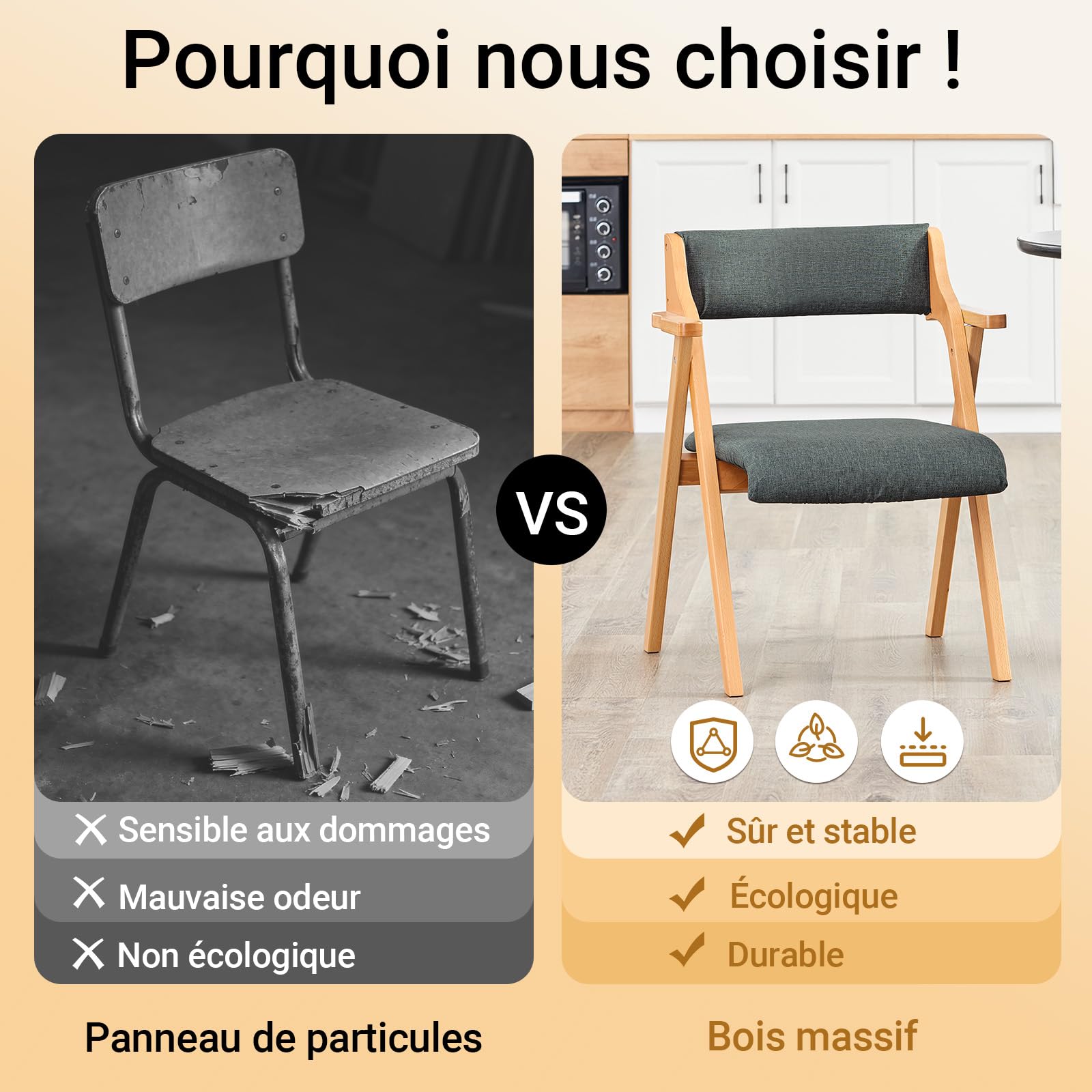 SoBuy Chaises de Salle à Manger Pliantes, Lot de 2, 61,5×56×77,6 cm | Chaises en bois massif avec coussin confortable, pliables, pour cuisine, salon, bureau et jardin, Gris foncé, FST98-SGX2