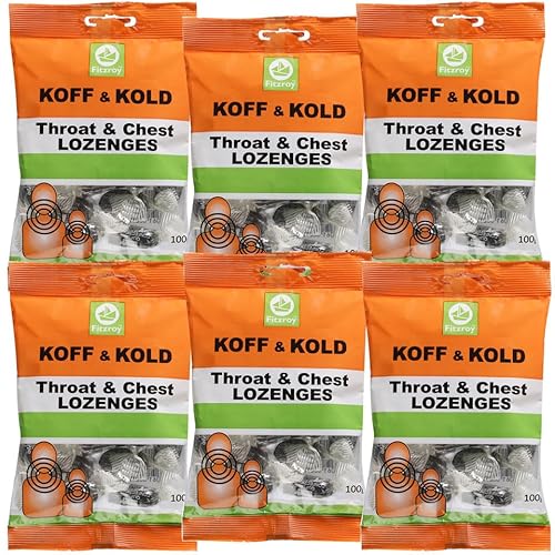 Fitzroy Koff & Kold Throat & Chest Lozenges 6 x 100g | Menthol & Liquorice | Hard Boiled Sweets