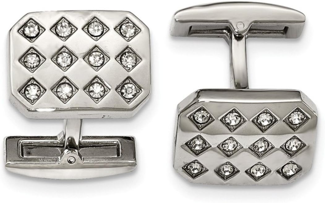 Stainless Steel Satin-Brushed CZ Cuff Links