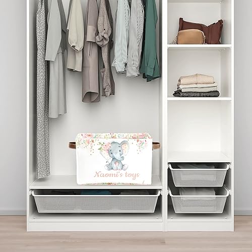 Miniatura 6 de Cestas de almacenamiento personalizadas con diseño de elefante de flores rosas, cestas organizadoras con asa para estantes, armario, cuarto del