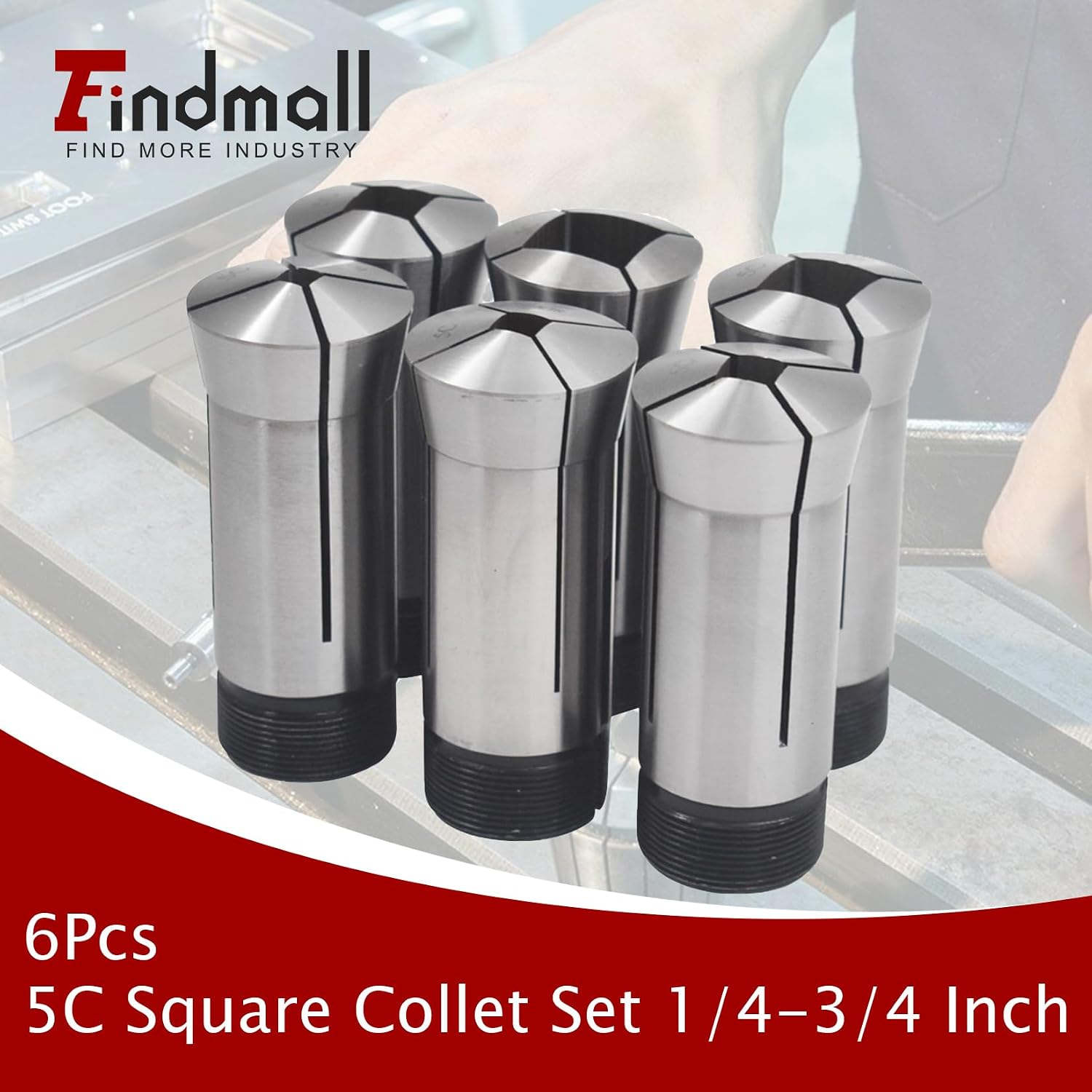 findmall 5C Square Collet 6 PC Set 1/4", 5/16",3/8",1/2",5/8",3/4" Fit for Machining Turning