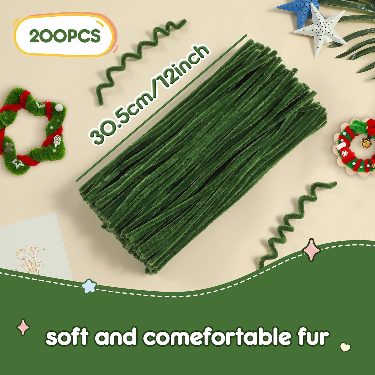 200Pcs Pipe Cleaners Chenille Stem Set for DIY Art Craft 12 Inch
