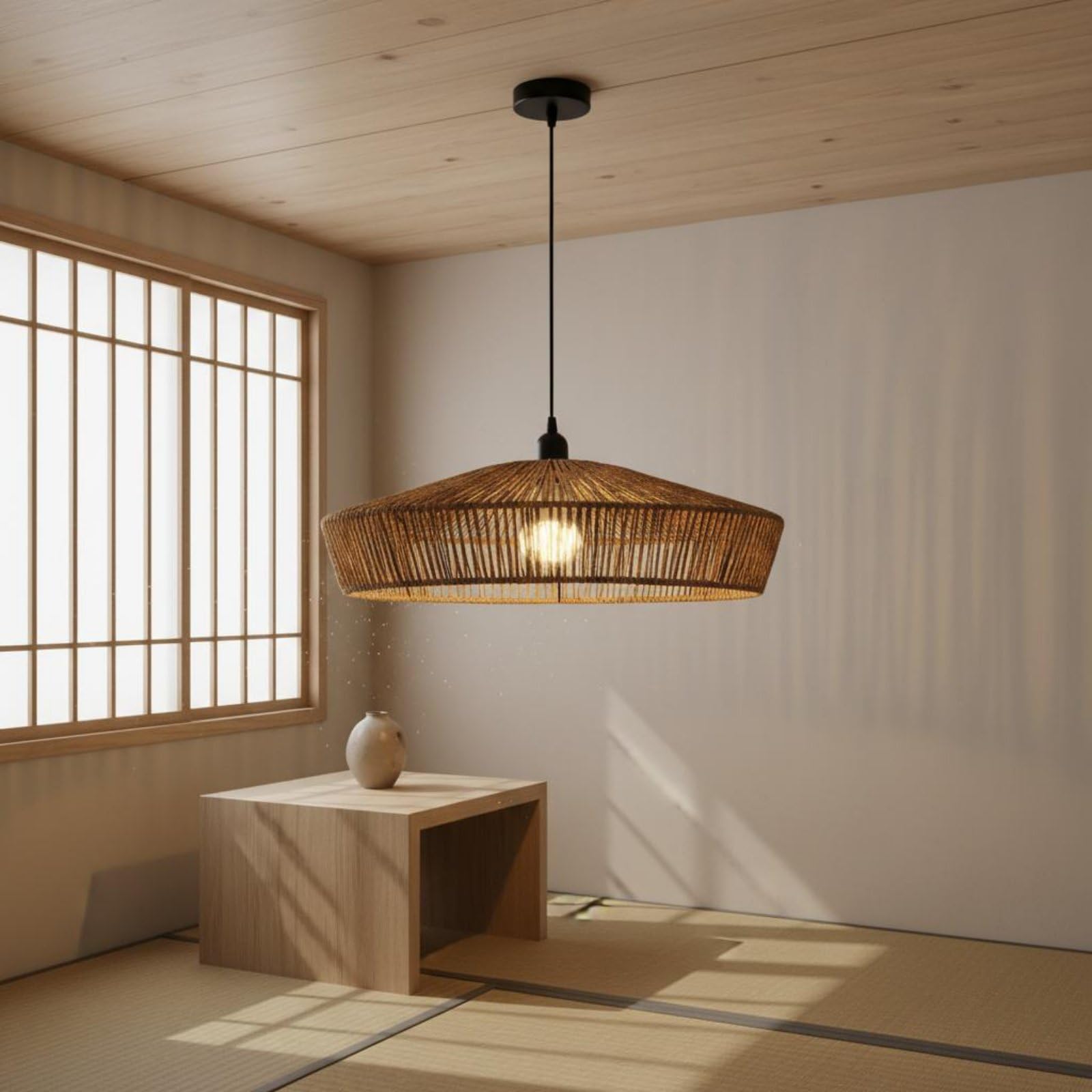 Lámpara Colgante de Cuerda Tejida Hecha a Mano Lámpara de Cuerda Cáñamo Material Iluminación Interior para Restaurante, 30 Cm, A款 30cm赠送Led光源
