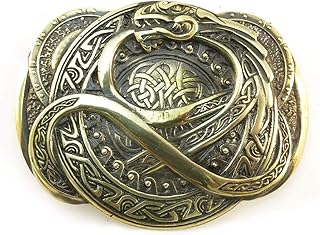 Jormungandr belt buckle, Handmade scandianavian Ouroboros dragon solid brass belt buckle