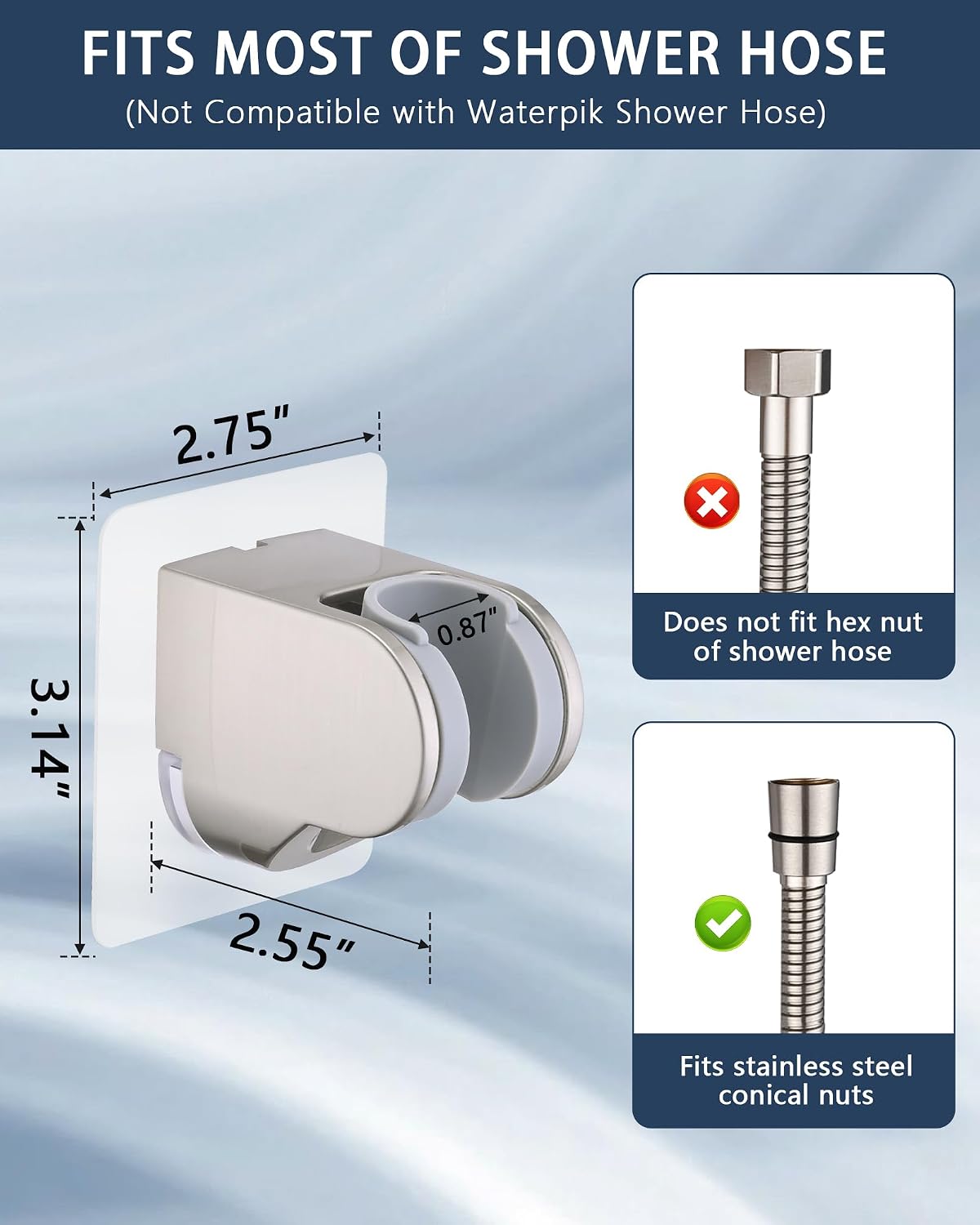 Handheld Shower Head Holder Super Strong Adhesive No Drill Adjustable Wall Mount for Hand Held Wand, Ideal for Kids, Elderly, and Short Users (Brushed Nickel) image 2