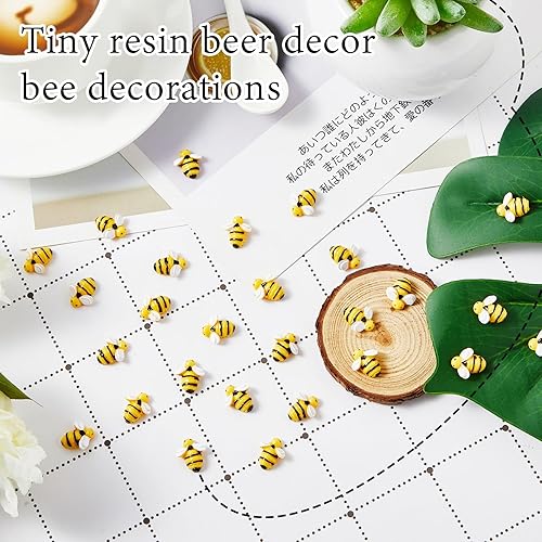 Miniatura 3 de 120 piezas diminutas de resina para decoración de abejas en forma de abeja, pequeños adornos de abeja de resina con parte trasera plana, decoración