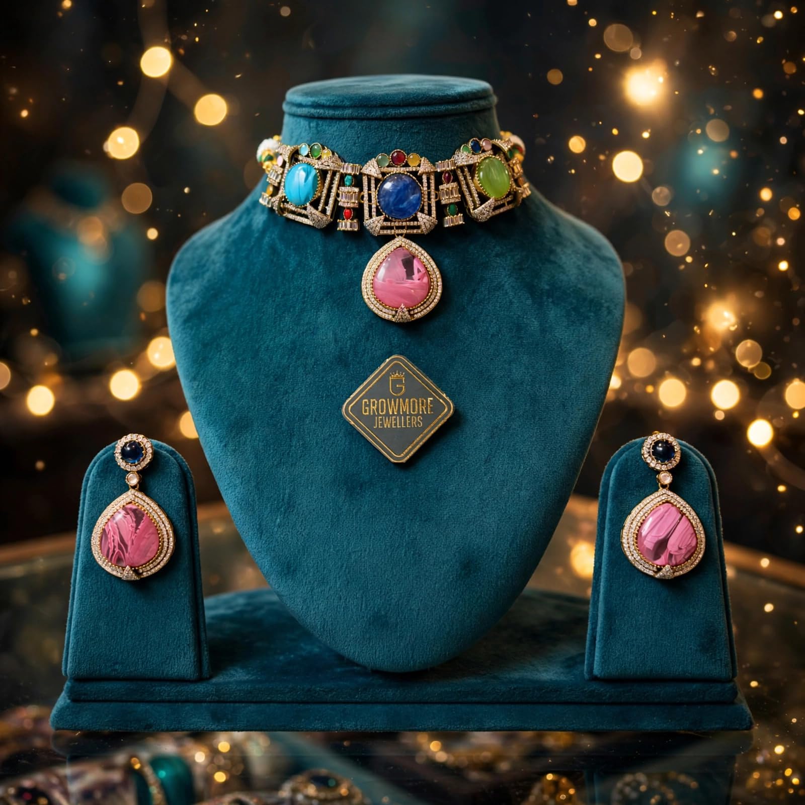 Kundan Jewellrs - Juego de gargantilla multicolor de piedra doble con