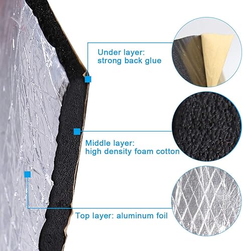 Miniatura 3 de uxcell Alfombrilla de amortiguamiento de sonido de 394mil 0.394 in 21.53sqft Alfombrilla de aluminio de espuma para coche Fender Motor Heat Sound