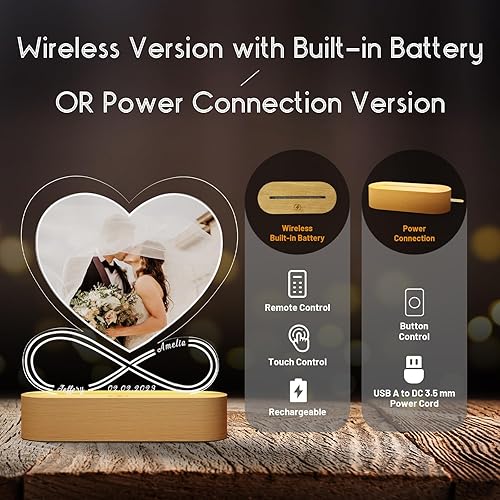 Miniatura 4 de LUCKOR Regalos personalizados para el día de San Valentín para él y ella, marco de fotos acrílico personalizado con luz LED, regalos románticos