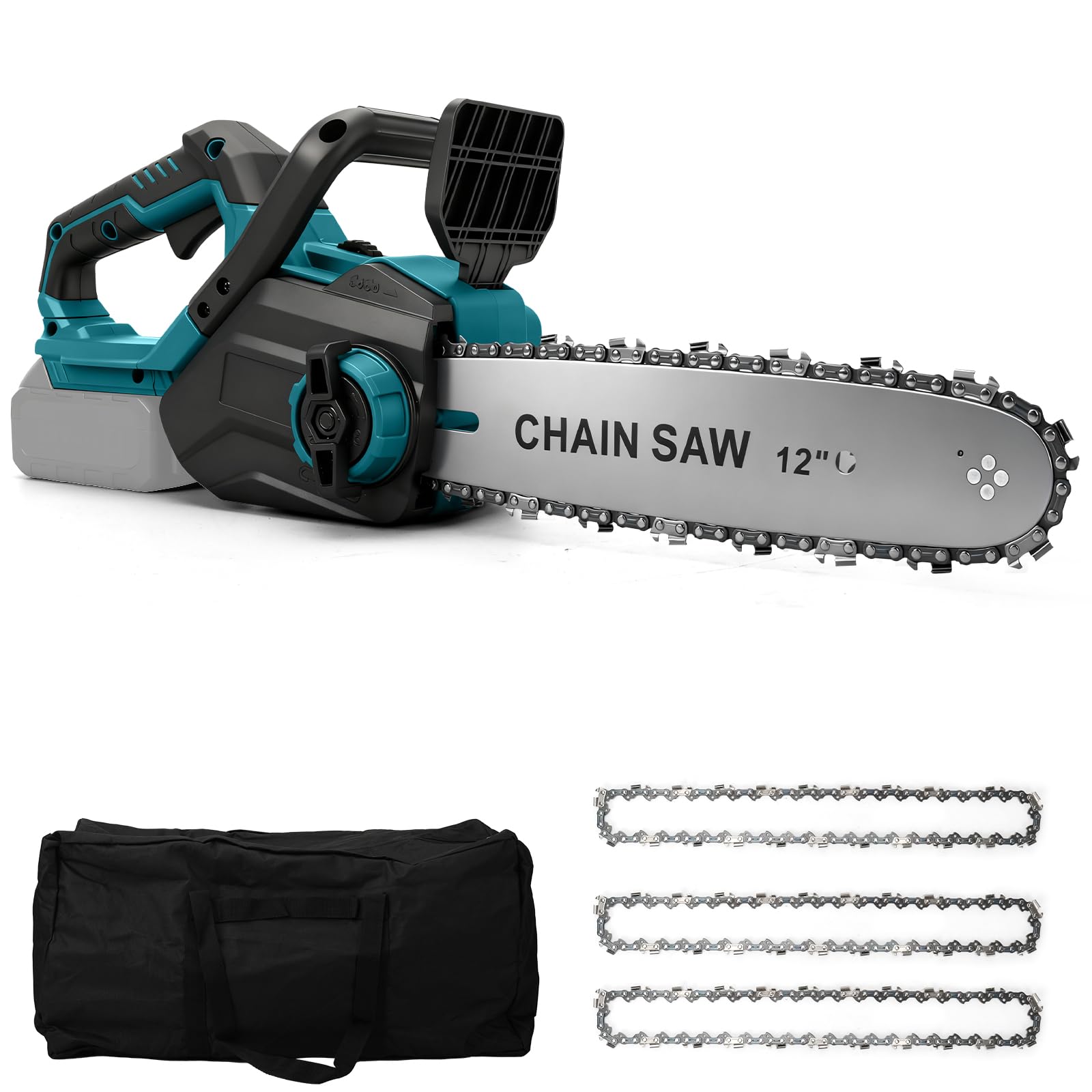 Tronçonneuse électrique sans fil de 30 cm compatible avec Makita 18 V (sans batterie), moteur sans brosse, tronçonneuse électrique, 3 chaînes, tension de chaîne sans outil et lubrificateur de voiture