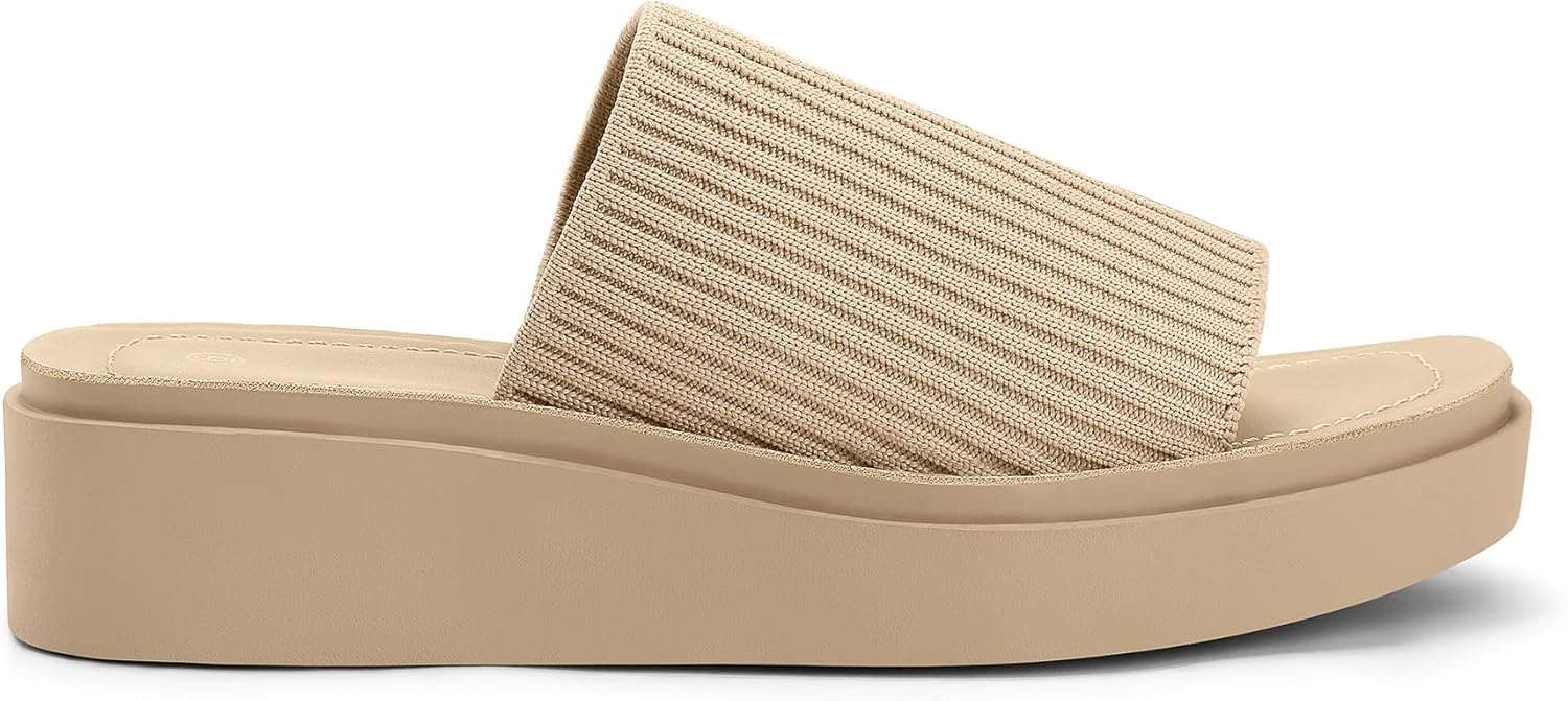 mysoft Women's Platform Sandals 1.8 Inch Slip On Comfortable Knit Open Toe Flatform Chunky Slide Sandals - Image 3