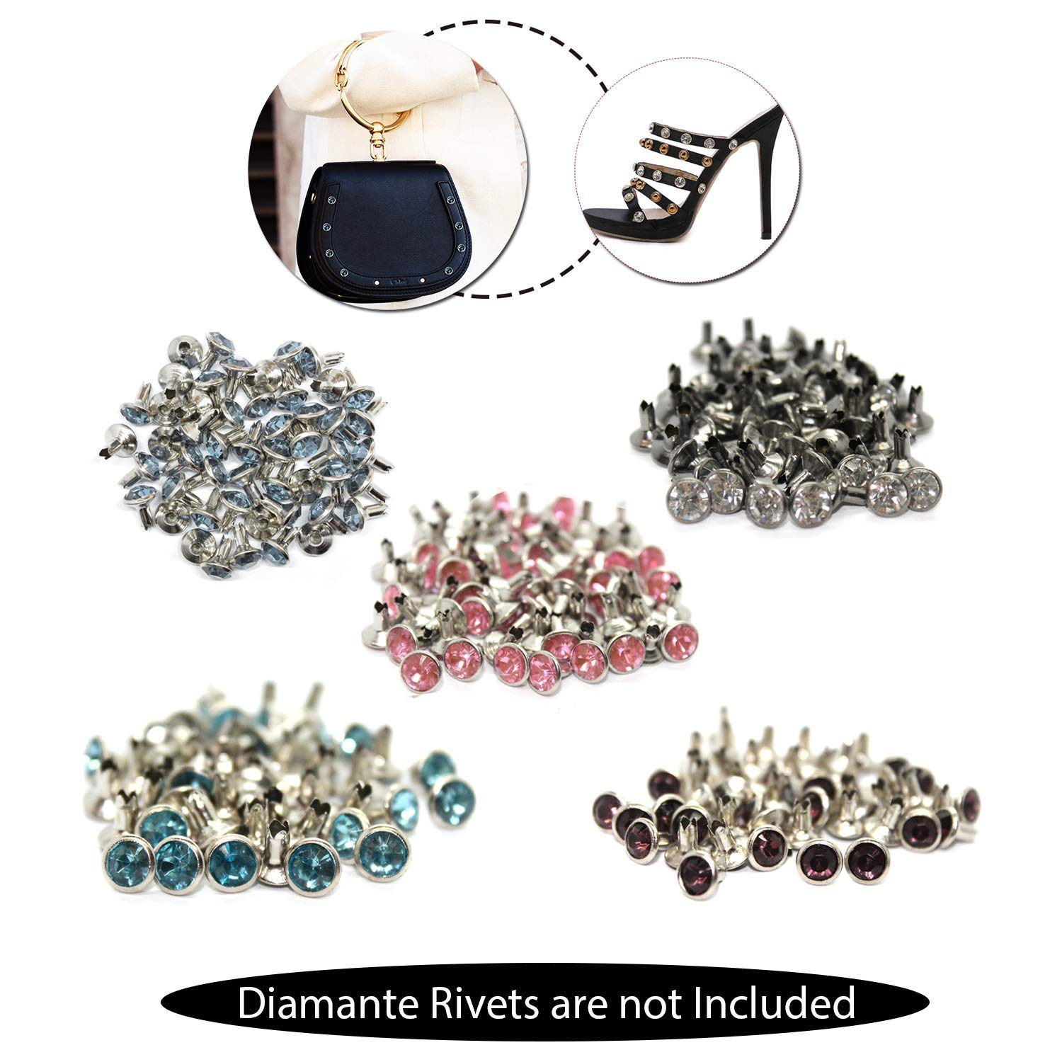 Weddecor Kit Rivetti Per Abbigliamento Con Strass Acrilico 8 Mm - 50 Pezzi Color Arancione Senape Con Attrezzo Di Fissaggio - Borchie Per Jeans, Borse, Cinture E Collari Fai Da Te