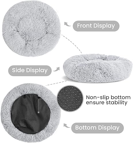 Miniatura 4 de Lasaas Cama calmante para perros pequeños, medianos y grandes, antiansiedad, cama para perros y gatos, cama lavable de piel sintética, color gris