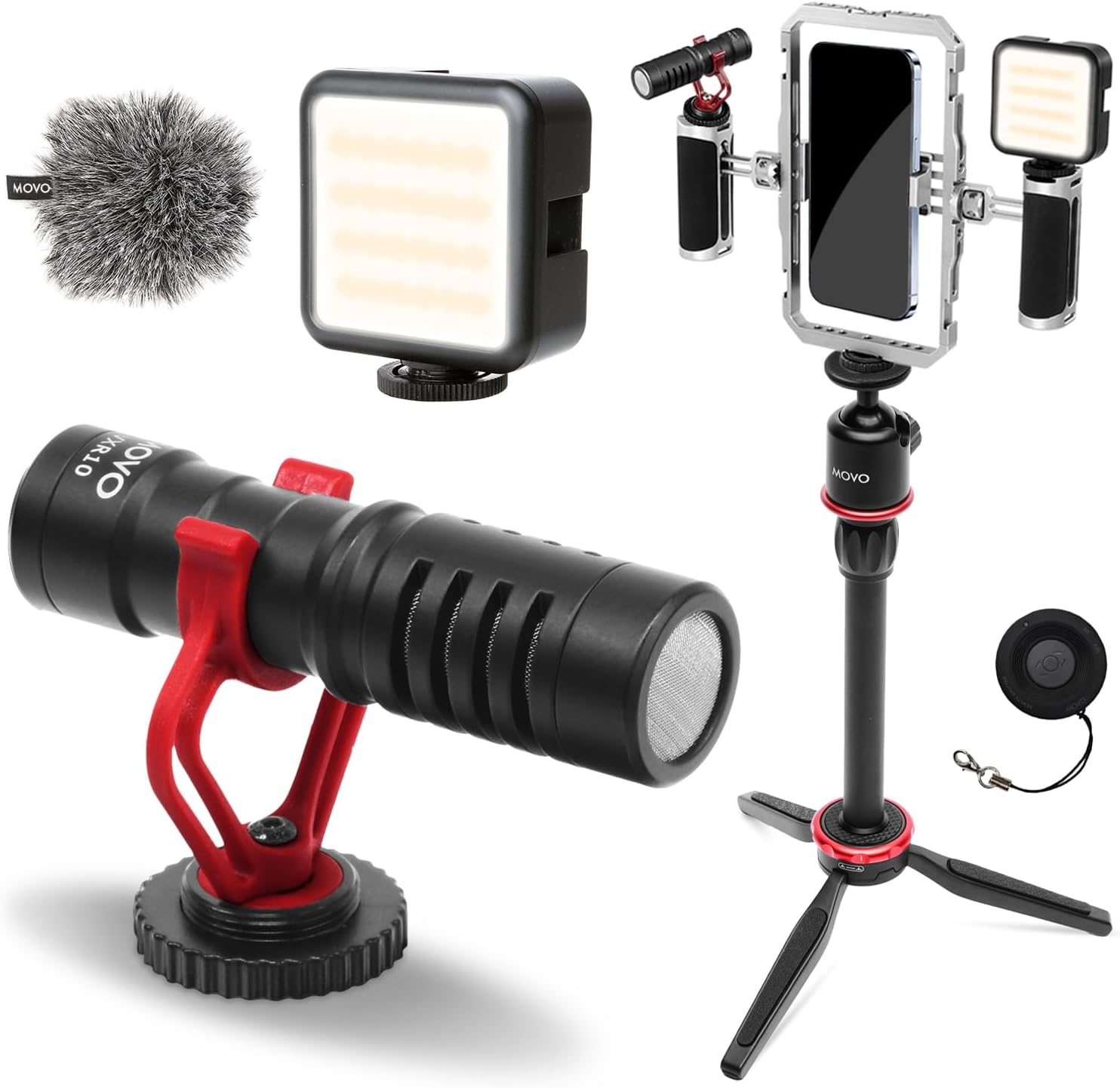 Movo iFilmer-PRO Filmmaking Kit for iPhone/Android – YouTube Starter Kit with Shotgun Microphone and LED Light for Content Creators