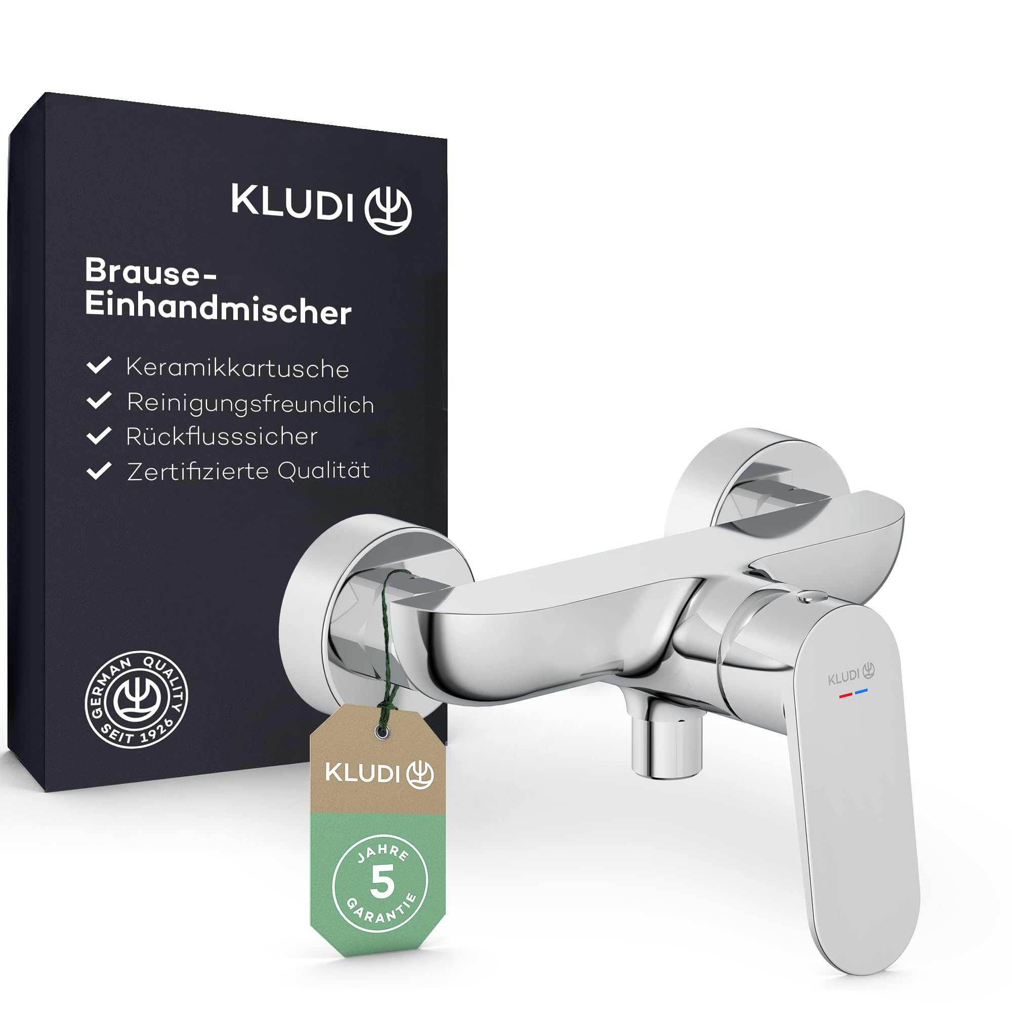 KLUDI - Grifo de ducha X1 para 1 consumidor, montaje en pared con conectores S, mezclador monomando con cartucho de cerámica de alta calidad, grifo mezclador de ducha en cromo