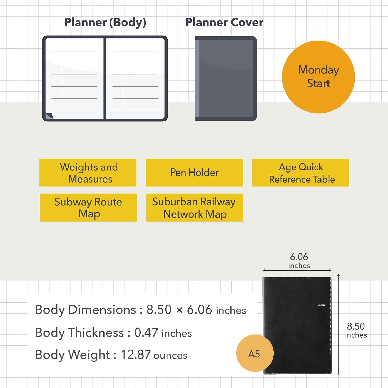 NOLTY Ecri A5-1 Weekly Planner 2026, April Start, Japanese Edition, Camel, 2026-9672