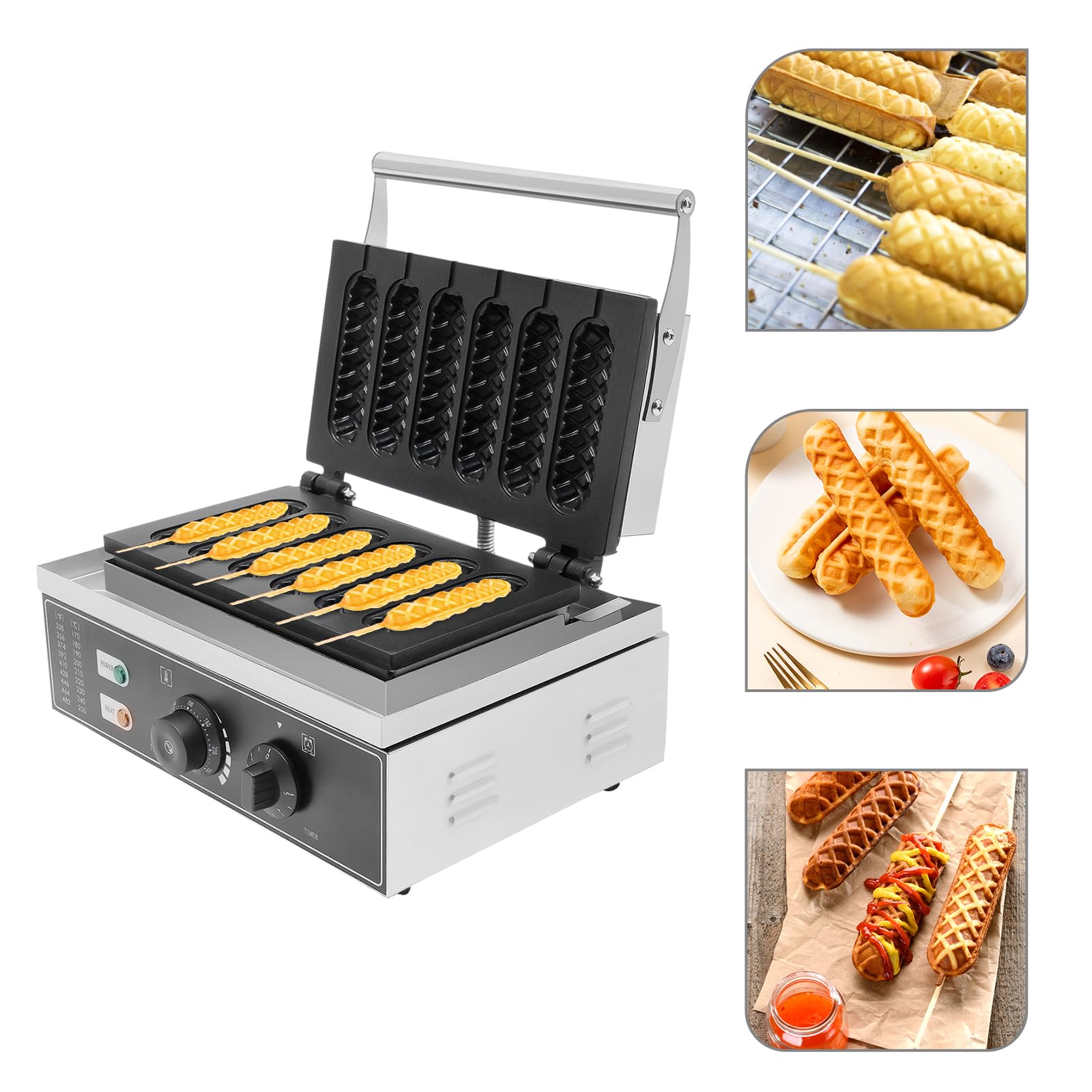 JooWing Commercial Electric Waffle Maker, 110V 1500W Non-Stick Restaurant Hot Dog French Muffin Waffle Making Machine,6pcs Stainless Steel Home Corn Waffle Making Machine Kitchen Equipment