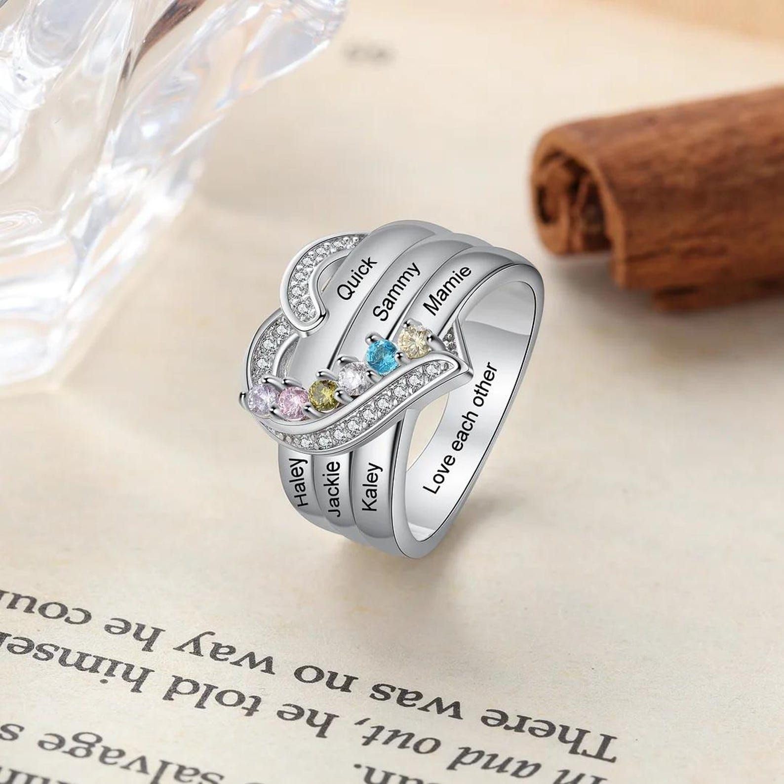 Redonda personalizada piedra preciosa anillo plata de ley 925 Declaración personalizada anillo madres con piedras de nacimiento para mamá abuela joyería hecho a mano a medida