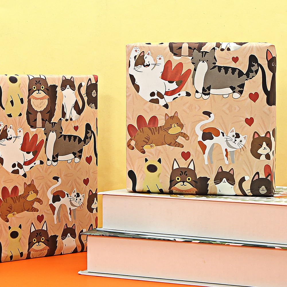 Carta Da Regalo Natalizia Con Gatti, 4 Fogli Di Carta Kraft Per