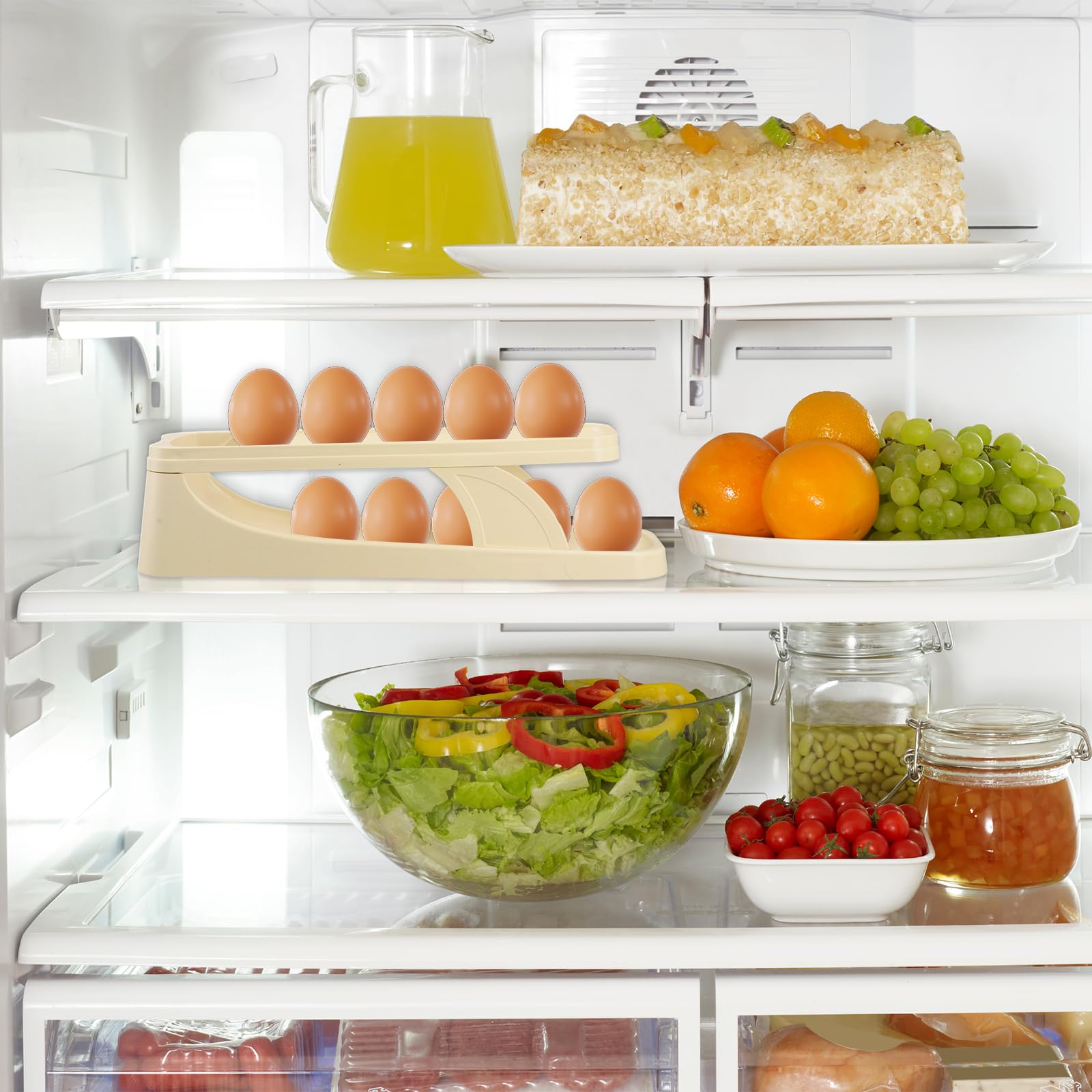 Ziyonix 2 Niveaux Distributeur Automatique D'œufs, Peu Encombrant Boite a Oeufs, Roulant Rangement Oeuf Frigo Peut Contenir 12-15 Gros œufs, pour Réfrigérateur, Cuisine, Armoires