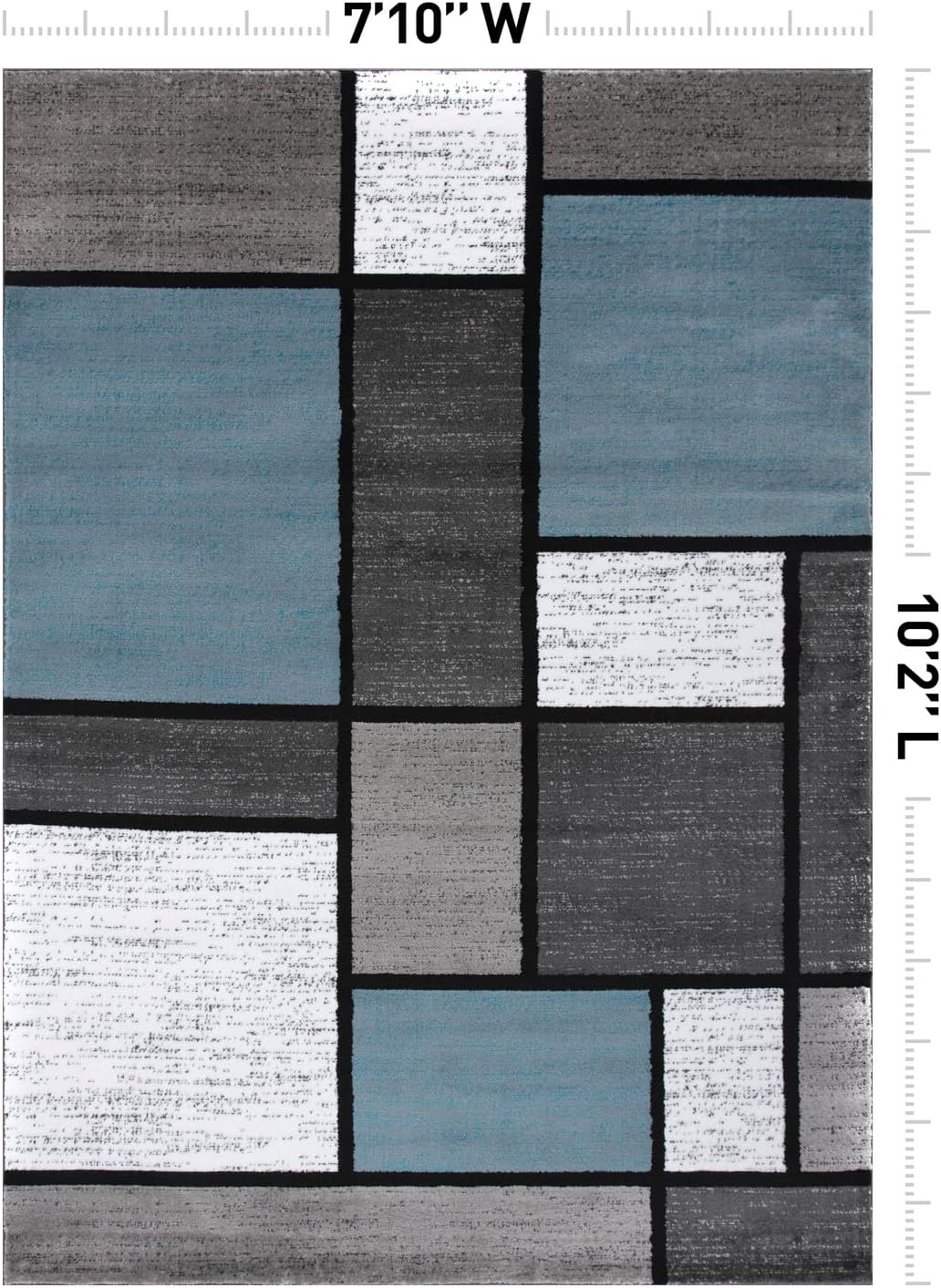 Rugshop Modern Geometric Boxes Blue Area Rug, Non-Shedding Carpet for Living Room, Bedroom, or Open Space, 7'10" x 10'2"