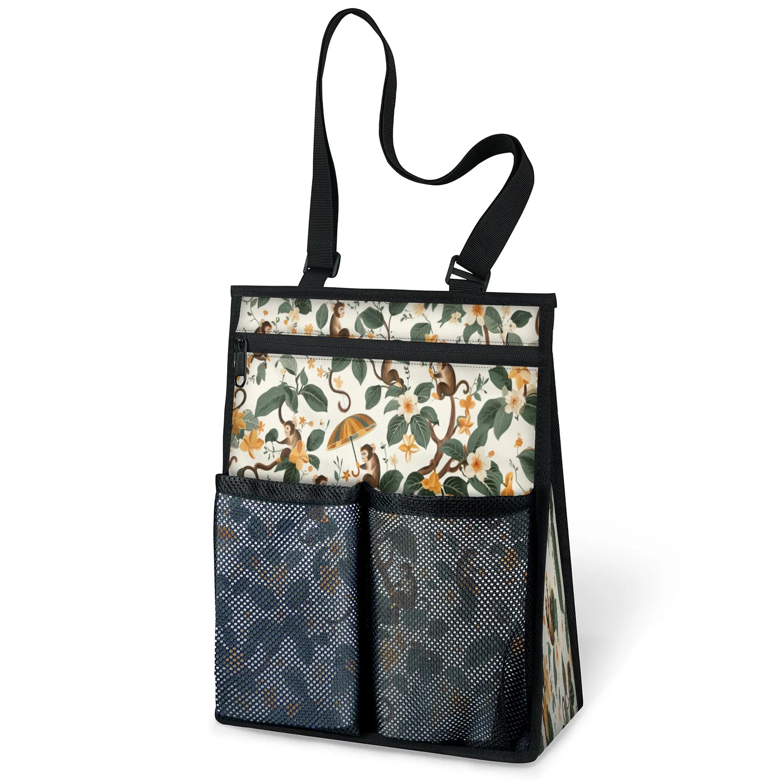 Ourtheme Flower Monkey Portable Shower Bag for Travel Gym Camp Beach Tote Shower Caddy Bags Hanging Toiletry Organizer