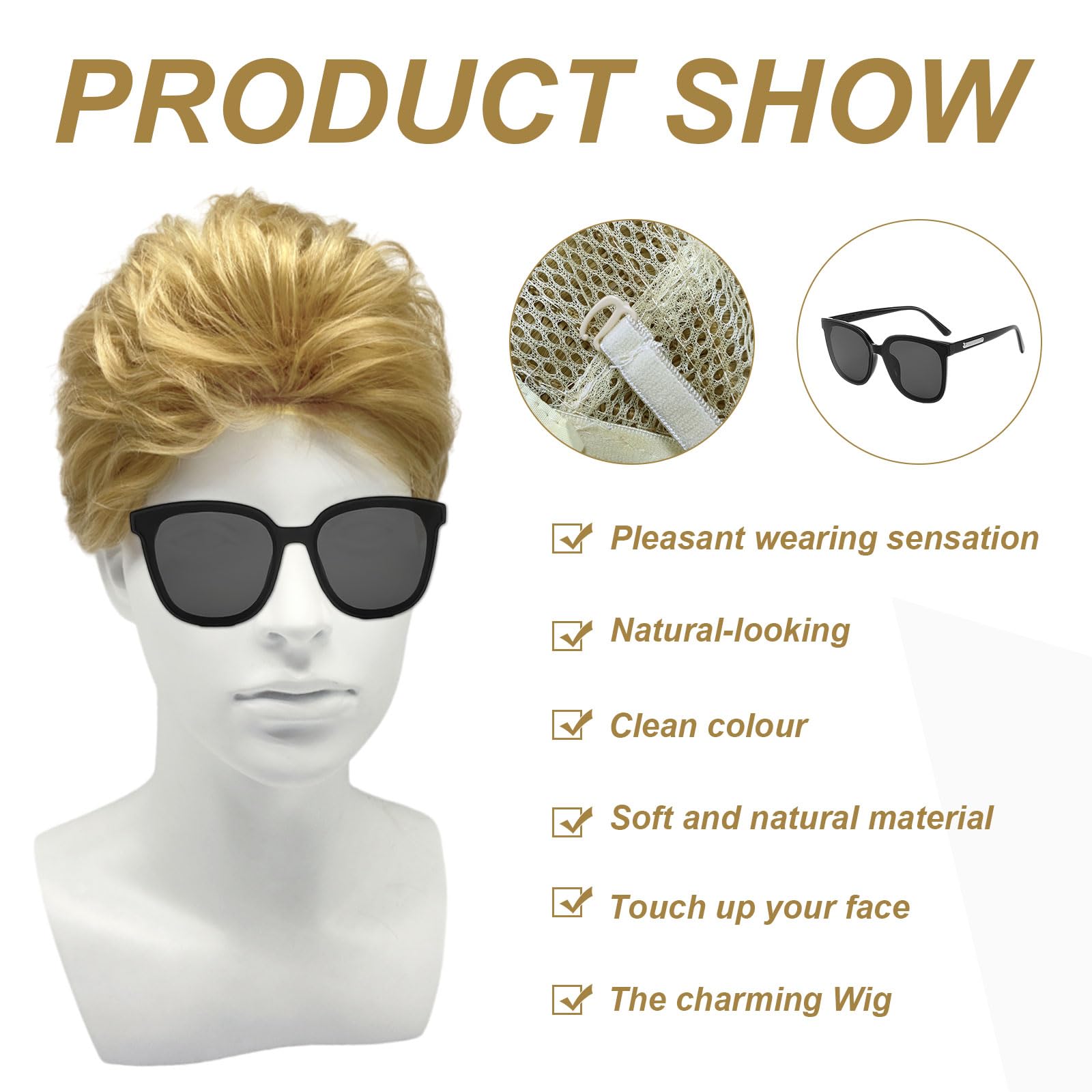 TSHAOUN Mens Short Wig Blonde Layered Natural Handsome Wavy Hair Wig 80s Disco Short Curly Fluffy Cosplay - Image 2
