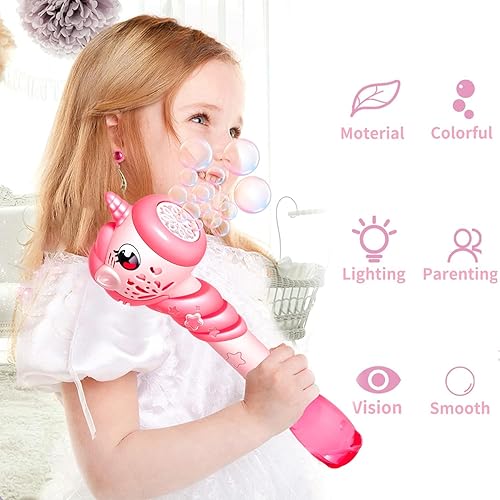 Miniatura 2 de Tlkiaa Varita de burbujas de unicornio para niñas, máquina sopladora de burbujas de princesa con relleno ligero de cesta de Pascua, juguete para