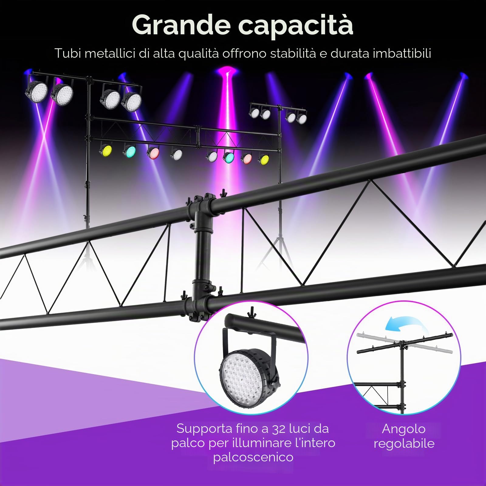 SOARS Stativo Luci, Supporto Luce per DJ Altezza Regolabile 180-360 CM, Stand Luci DJ in Metallo con 32 Punti di Fissaggio, per Illuminazione Fino a 100 KG