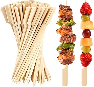 300PCS Bamboo Skewers for Appetizers 4.7 Inch Bamboo Sticks Wooden Paddles Picks Fancy Toothpicks for Appetizers BBQ Skewers Cocktail Food Picks for Fruit Grilling Charcuterie Boards Accessories