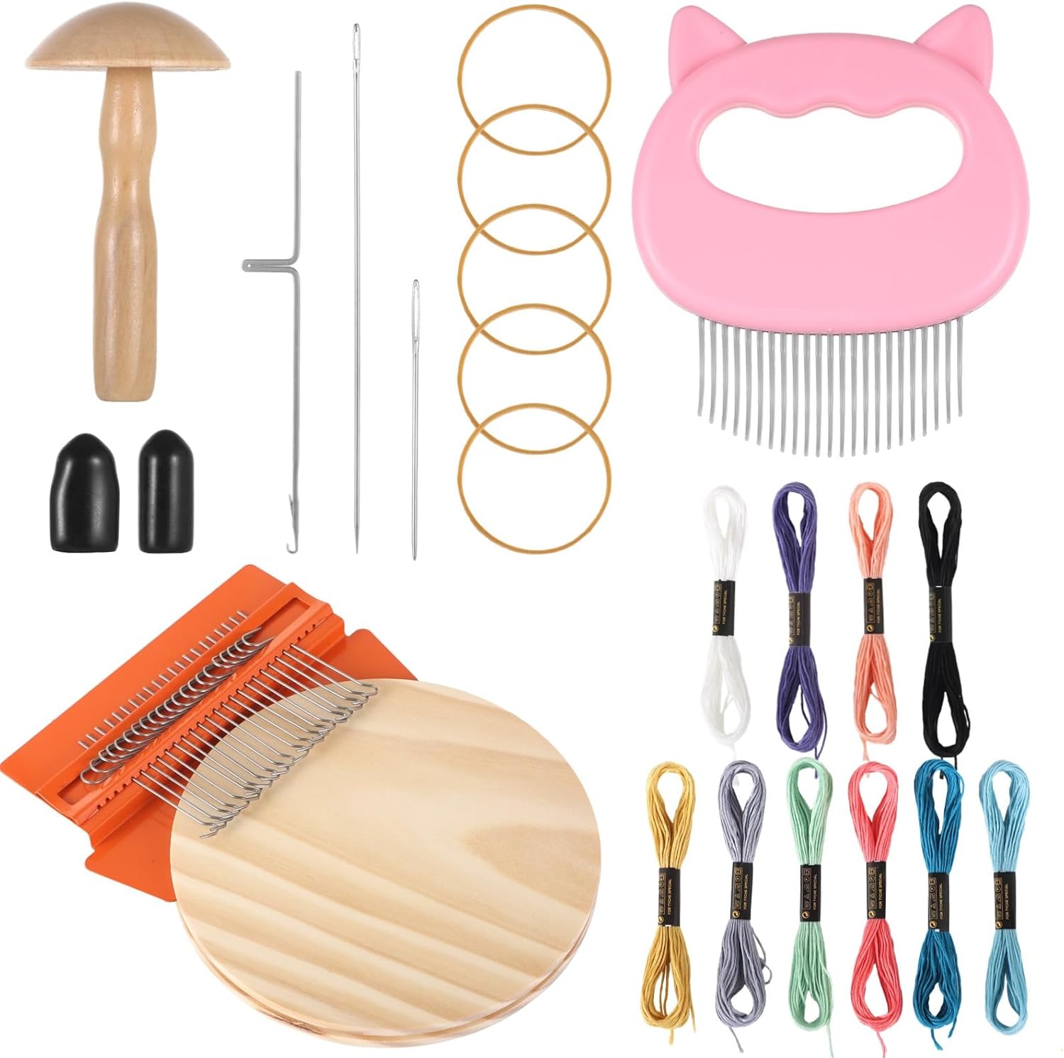 Speedweave Darning Kit with 21 Hooks, Mini Wooden, Darning Egg, Mushroom, and Weaving Tools