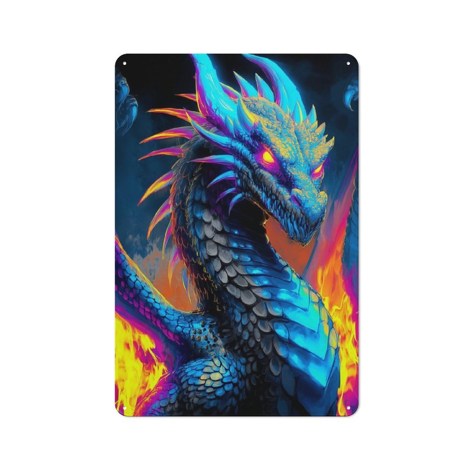 Junmoney Neon Dragon With Fiery Wings Rustic Metal Wall Decor 30X20cm, Rustic Metal Sign For Farmhouse Kitchen, Pantry Or Dining Area