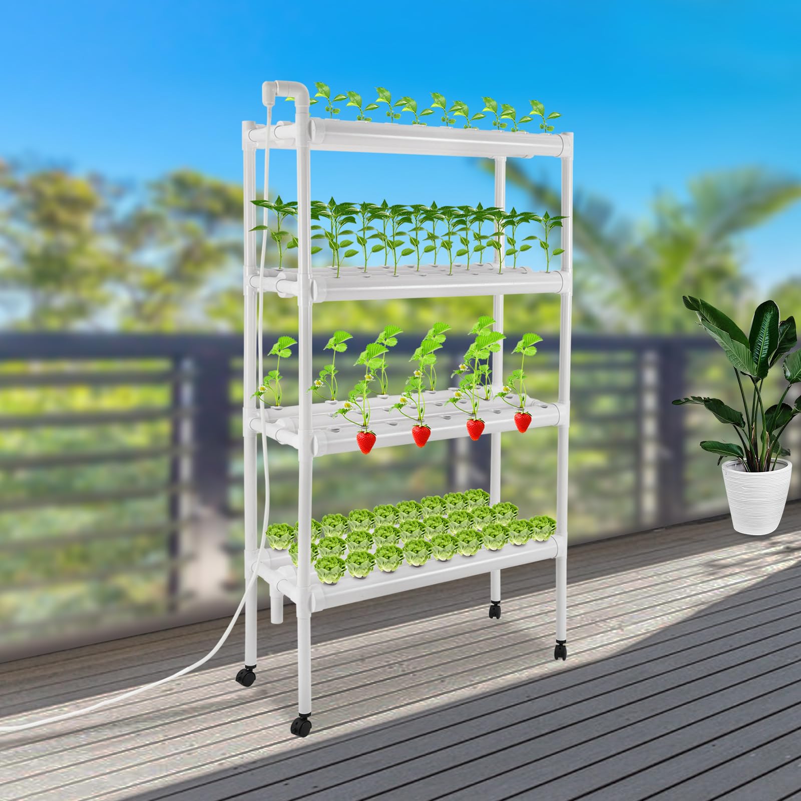 Tour hydroponique 108 places, tour hydroponique avec 4 étages et pompe à eau, Smart Garden Vertical Farming Tower pour l'intérieur et le balcon, kit hydroponique complet pour herbes, salade