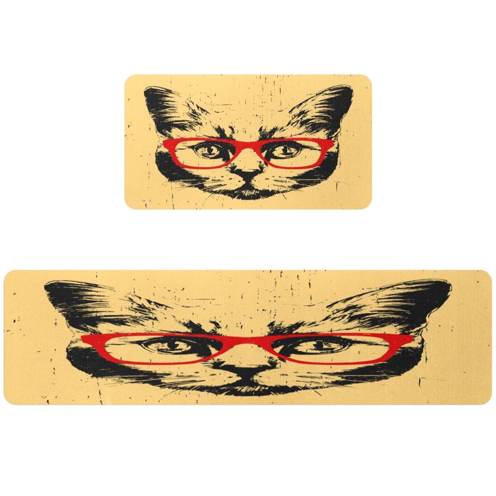Alfombrillas de cocina con diseño de gato y cristales rojos juego de alfombras VAPOKF