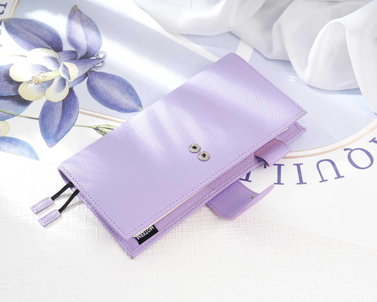 Moterm Leather Cover for Hobonichi Weeks - Fits Hobonichi Weeks/Weeks Mega, with Back Pocket (Pebbled-Lavender)