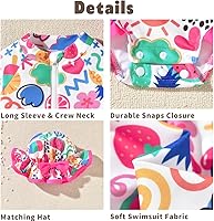 Vista 65 de Aalizzwell Traje de baño de una pieza de manga larga con sombrero para bebé niña Sirena cian