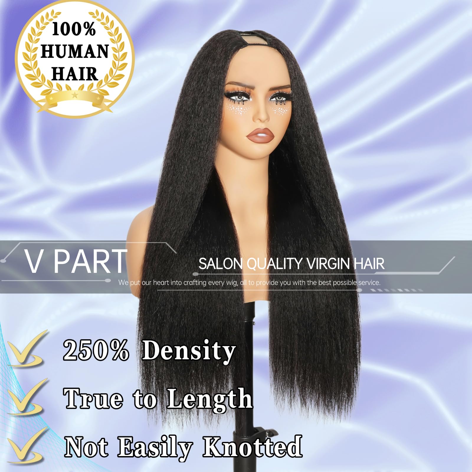 Black Kinky Straight V-Part Human Hair Wig