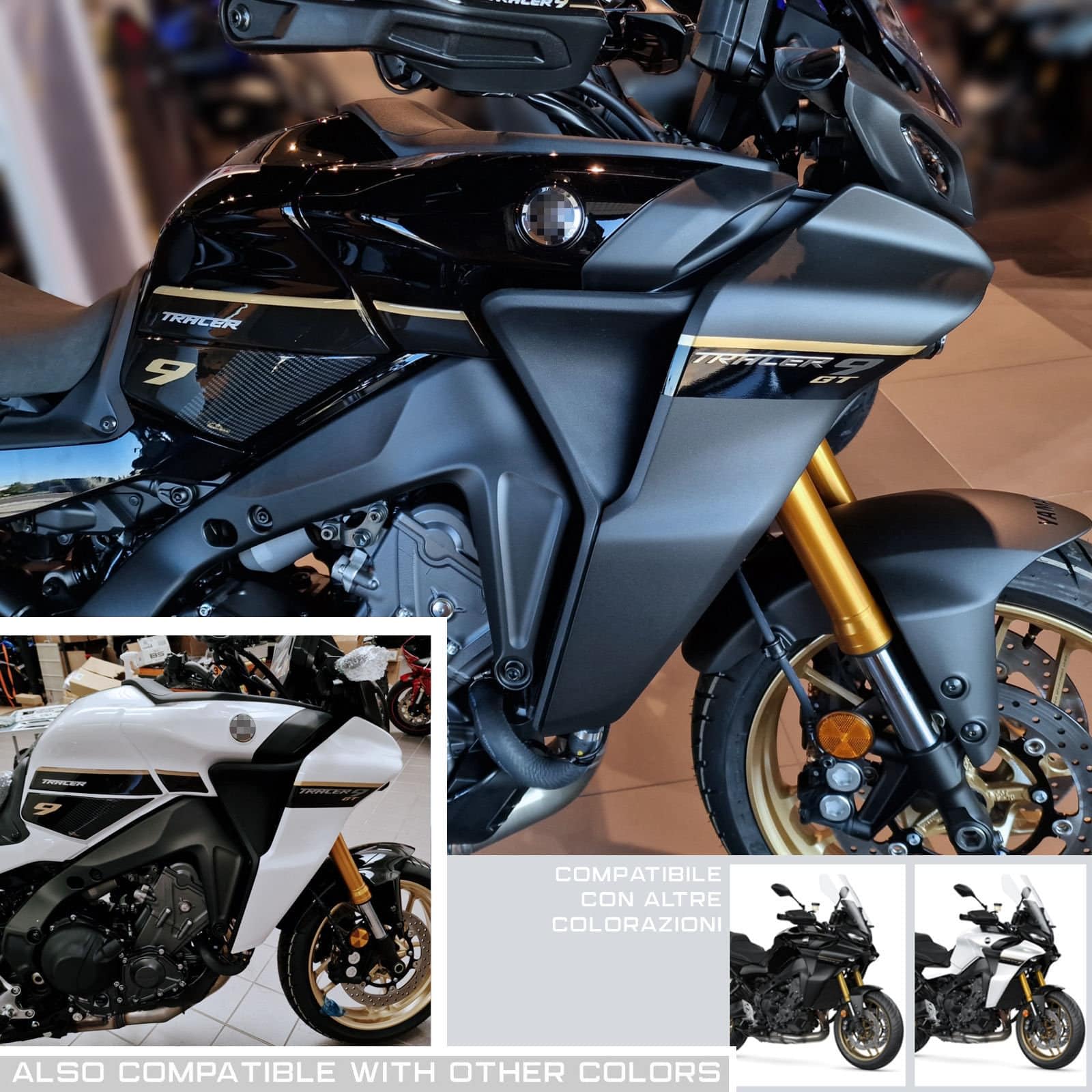 Resin Bike Aufkleber Motorrad Kompatibel Mit Yamaha Tracer 9 2021-2026. Schutz Seitenlichter Tank Motorrad. Aufkleber 3D mit Harz Beschichtet Gold für Midnight Black 2023
