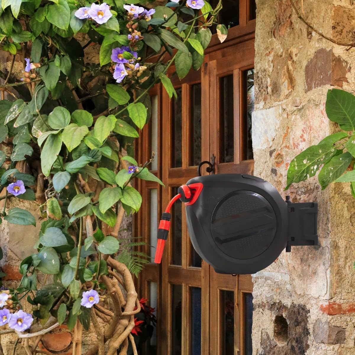 STI Avvolgitubo automatico da Giardino 20m da Parete con Box e fissaggio a parete Tubo acqua PVC 3 strati 1/2" irrigazione da muro girevole 180°, con lancia e attacchi rapidi