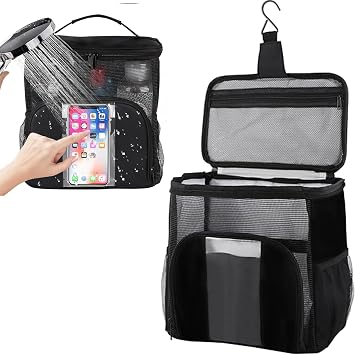 Mesh Shower Caddy,Shower Bag,Shower Caddy Portable,Dorm Room Essentials for Boys and Girls with Hanging Hook,Quick Dry Shower Bag for Bathroom Black