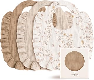 Konssy 3-Pack Muslin Baby Girl Bibs, 100% Cotton with Ruffle Trim | Ultra Soft & Absorbent, Baby Essentials for Drooling and Teething, for Newborn, Infant & Toddler 0-36 Months