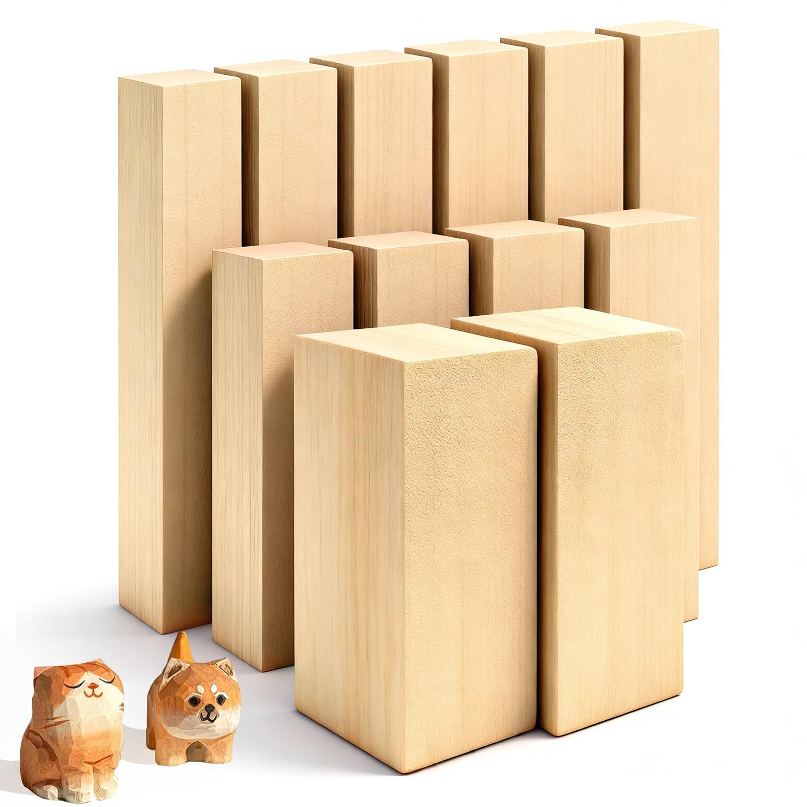 Qixuer 12 Pcs Basswood Carving Blocks, Unfinished Wooden Blocks, Whittling Blanks for Beginners, Craft Wood Blocks for DIY for Wood Craft, Whittling