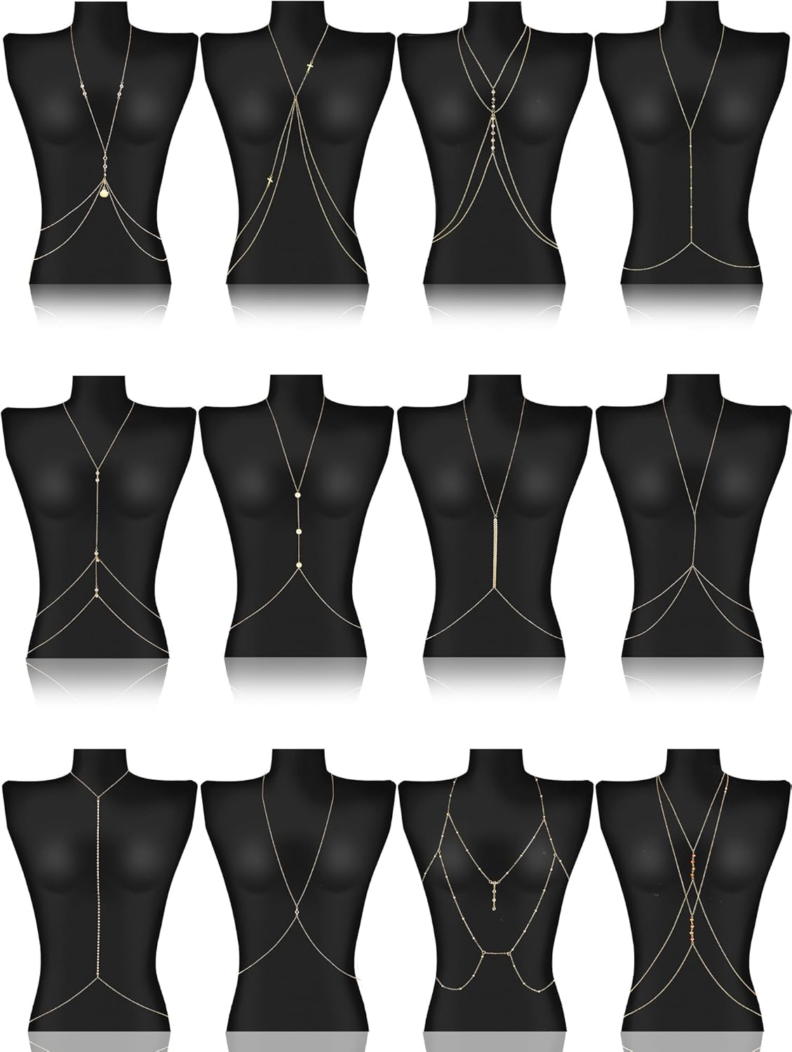Landical 12PCS Gold Body Chains for Women - Sexy Layered Belly Waist Bikini Bra Chains, Adjustable Summer Beach Jewelry