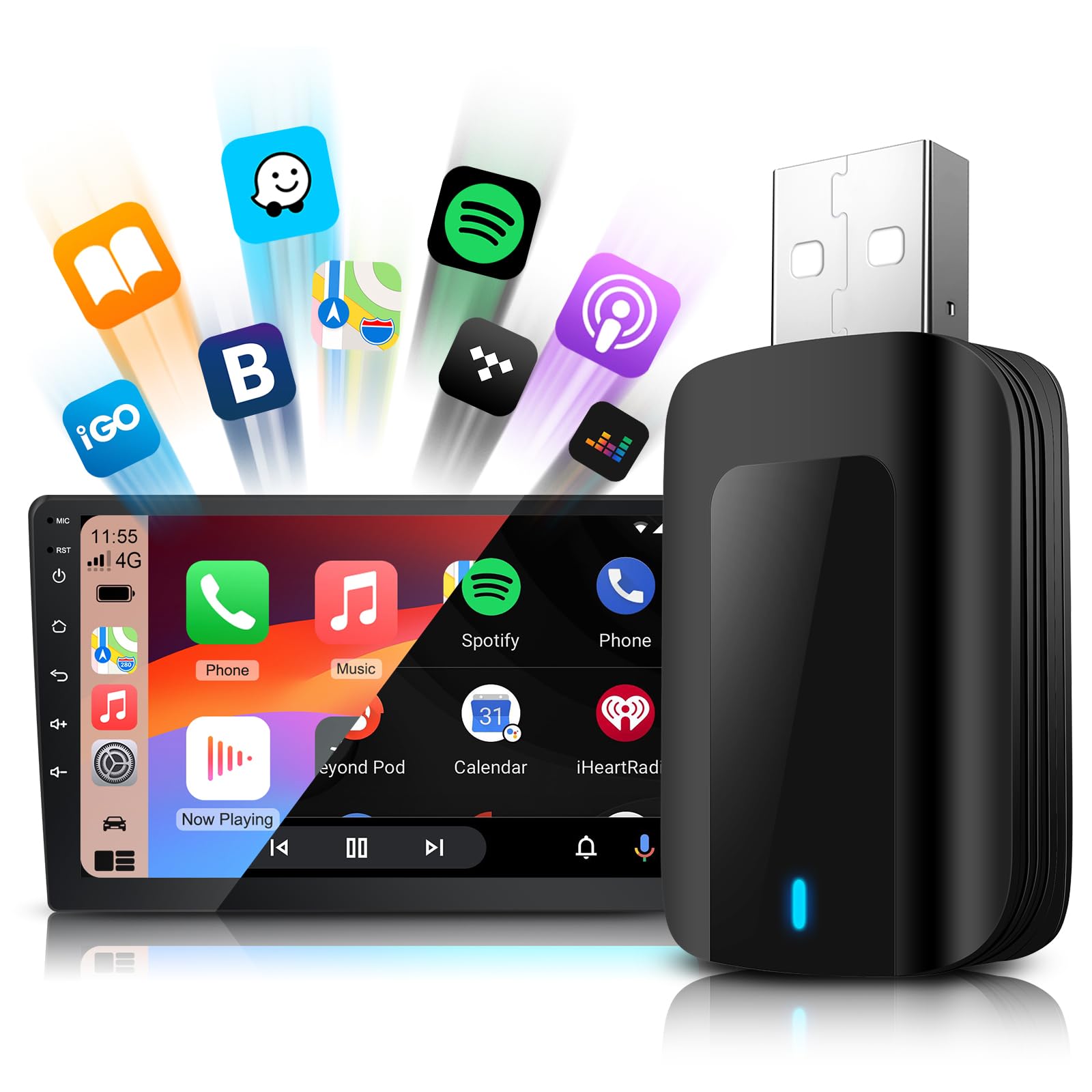 KAOLALI Wireless Carplay & Android Auto Adpater 2 in 1 für Werkseitig Verkabelte Wireless CarPlay Dongle Konvertiert Kabelgebunden zu Kabellos für Autos, Plug and Play, für iOS 10+, Android 11+