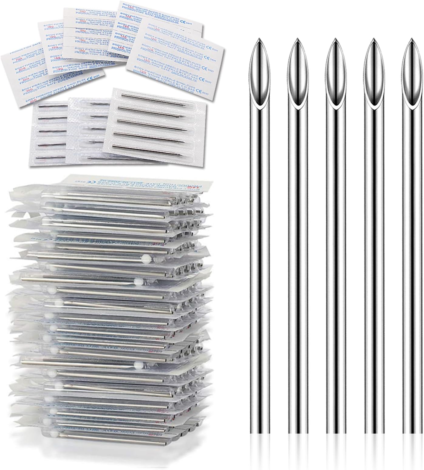 14G 50pcs Hollow Piercing Needles - 316L Stainless Steel Jewelry Needles, Ultra Sharp for Earlobe, Nose Piercing & Jewelry