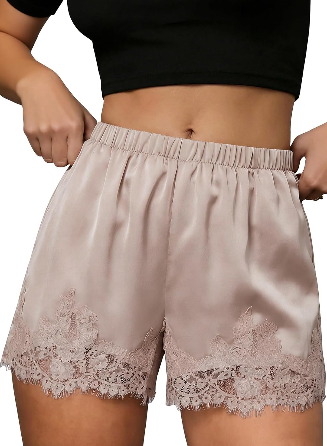EVALESS Women Lace Satin Silk Shorts Casual Elastic Waist Pajama Bottoms Cute Y2K Micro Shorts 2026 Summer Fashion