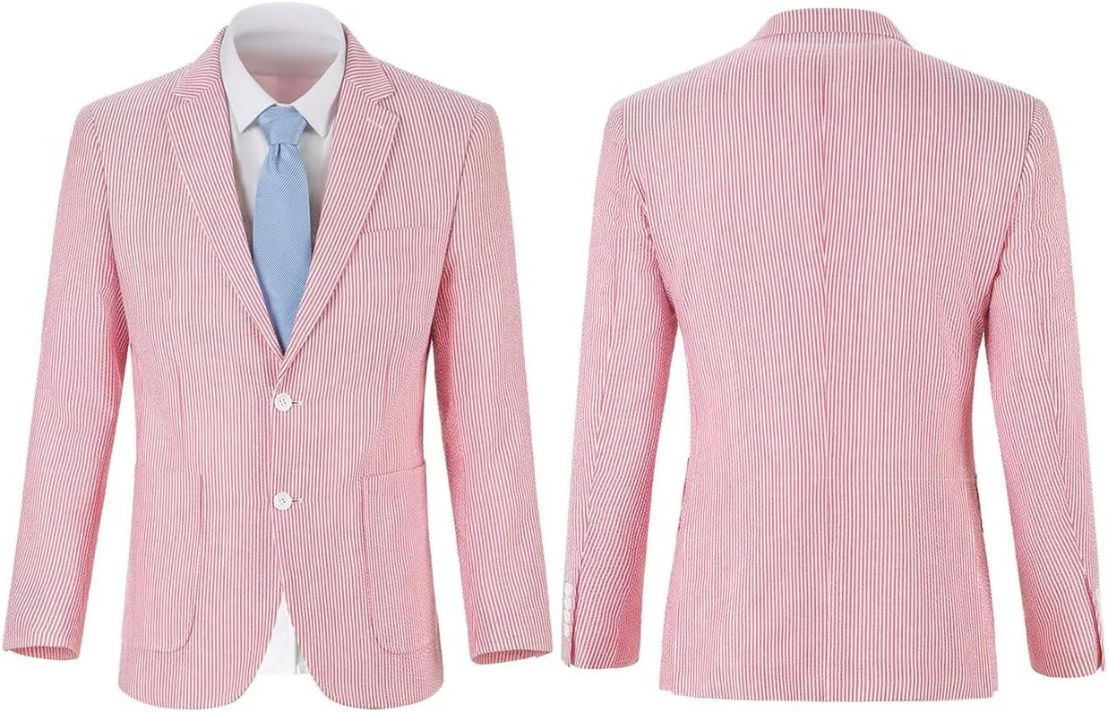 Seersucker Mens Suit Jacket Slim Fit Casual Blazer Summer Sport Coats Wedding Suits Jackets Prom Tuxedo Blazers