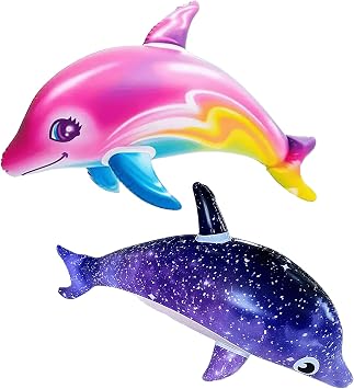 2 Pcs Inflatable Pool Toys 35.43"90 CM Inflatable Toys Dolphin, Flow-Up Dolphin Pool Float, Inflate Pool Float Dolphins Water Toy for Swimming Pools, Hawaiian Beach Party, Birthday Party Decorations